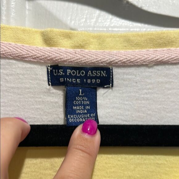 US Polo Assn Yellow and White Striped T-Shirt, Size Large - Picture 4 of 6